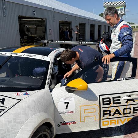 P. Bouška's departure for his first practice session