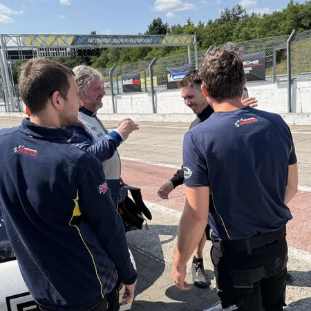 Great excitement in the pit lane after the finish of the...