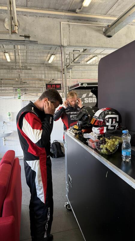L. Schmied and R. Beňo are in the paddock preparing for...