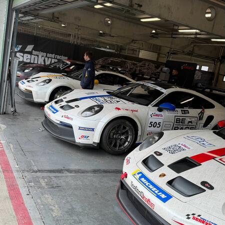 Race cars Porsche 992 GT3 Cup ready for their first practice...