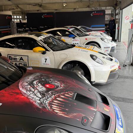 Race cars Porsche 992 GT3 Cup ready for their first practice...