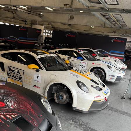 Race cars Porsche 992 GT3 Cup ready for their first practice...