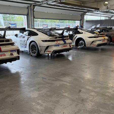 Race cars Porsche 992 GT3 Cup ready for their first practice...