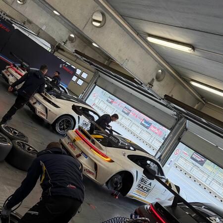 Race cars Porsche 992 GT3 Cup ready for their first practice...