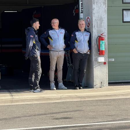 Technicians and coaches are monitoring the first qualifying...