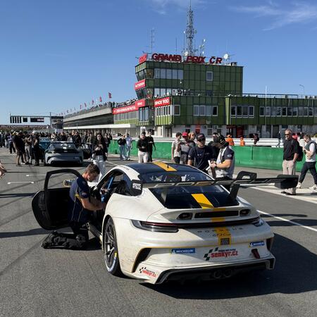 P. Bouška on the starting grid before the start of the second...