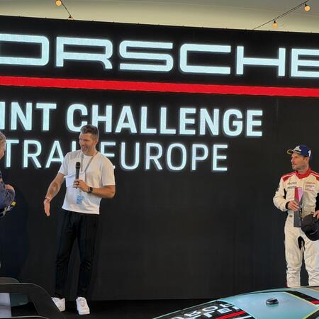 Pavel Bouška receives the trophy for second place in the...