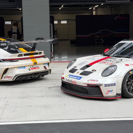 Our race cars during a pit stop between practice sessions...