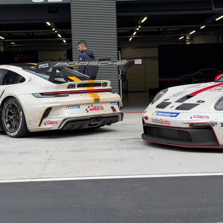 Our race cars during a pit stop between practice sessions...