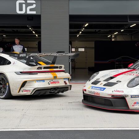 Our race cars during a pit stop between practice sessions...