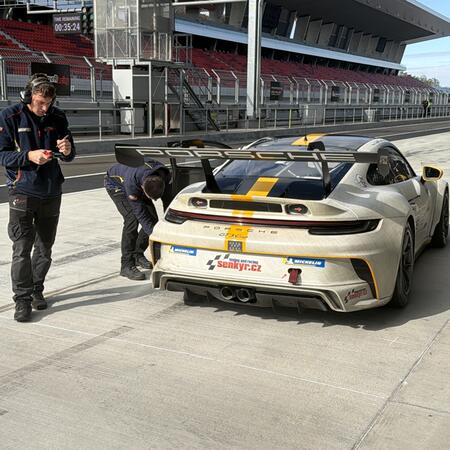 Jarek Janiš during a pit stop in the first Friday practice...