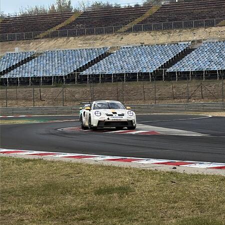 P. Bouška is navigating turns 6 and 7 at the Hungaroring