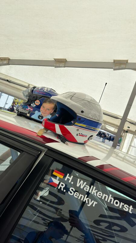 Robert Šenkýř and Henry Walkenhorst’s racing helmets, ready...